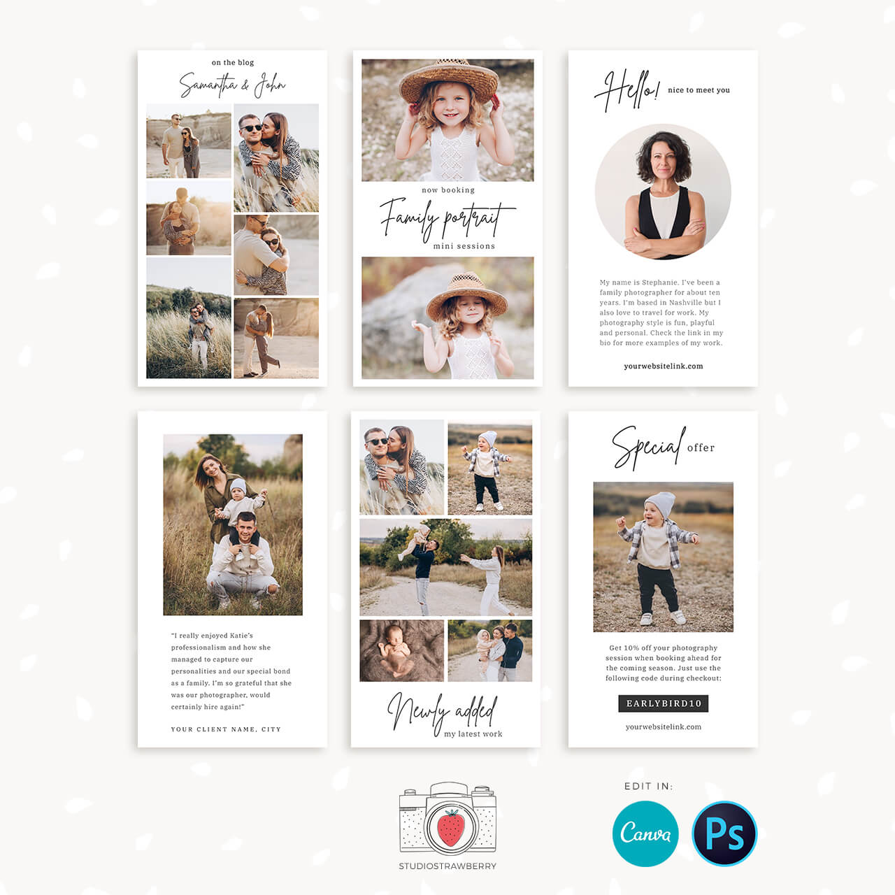 Instagram stories templates for Canva & Photoshop – Strawberry Kit