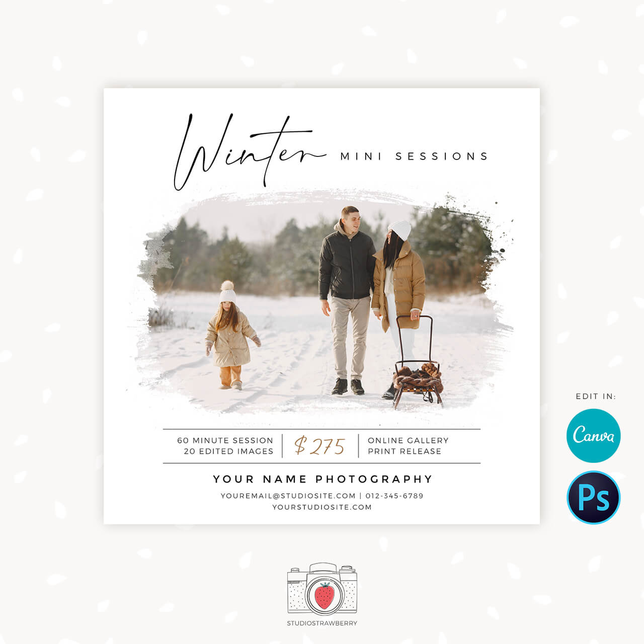 Winter Mini Session Template for Canva & Strawberry Kit