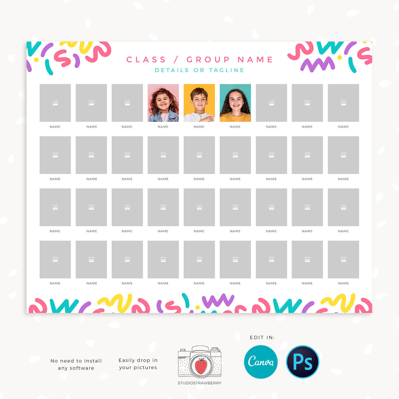 School class composite template for Canva & Photoshop – Strawberry Kit