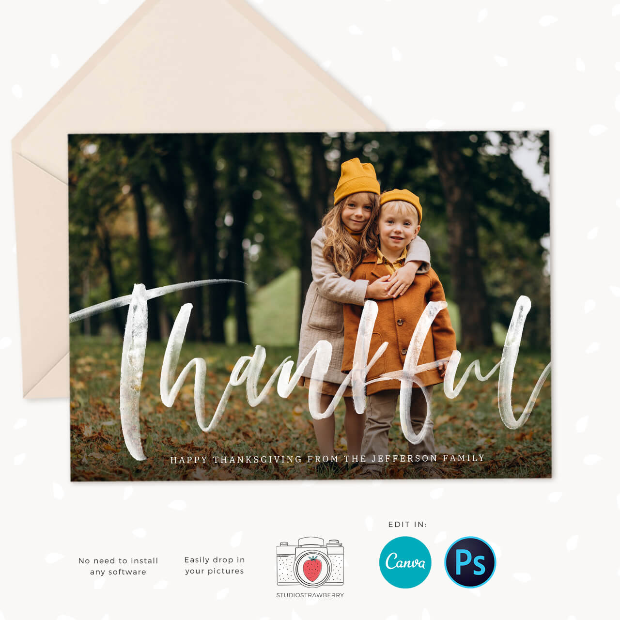 Thanksgiving photo card template canva Thankful