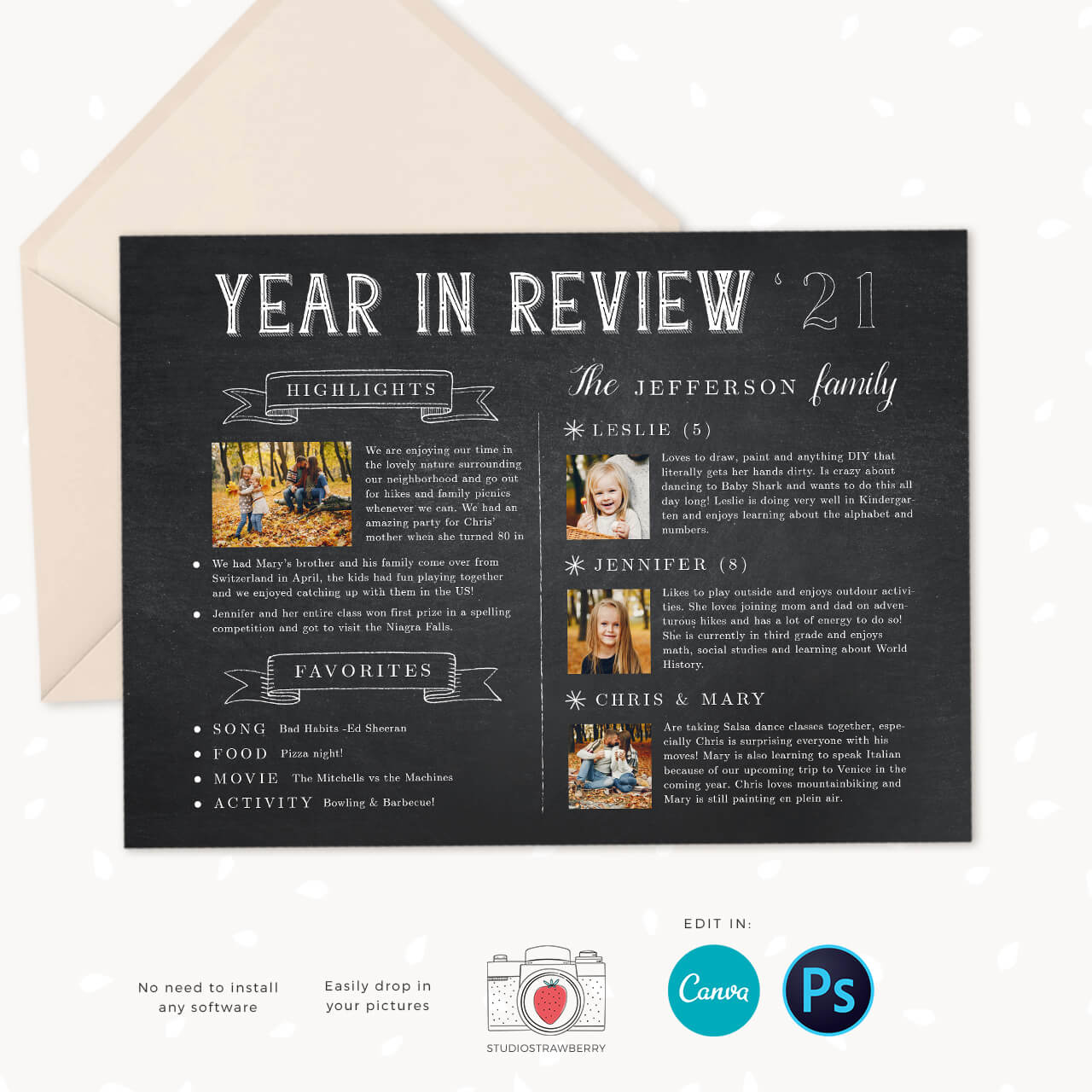 Year in review Christmas card chalkboard canva template