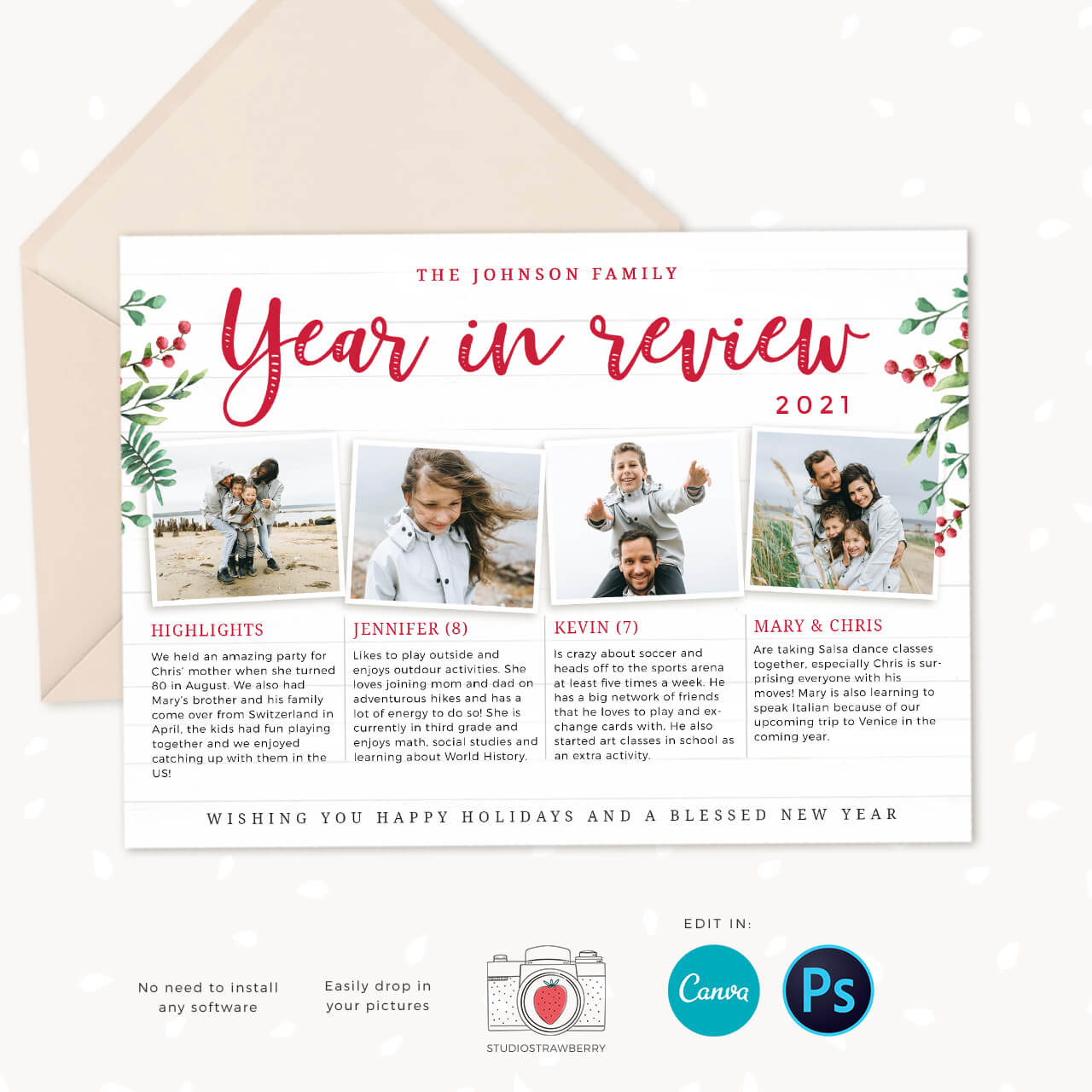 Year in review photo facts template canva