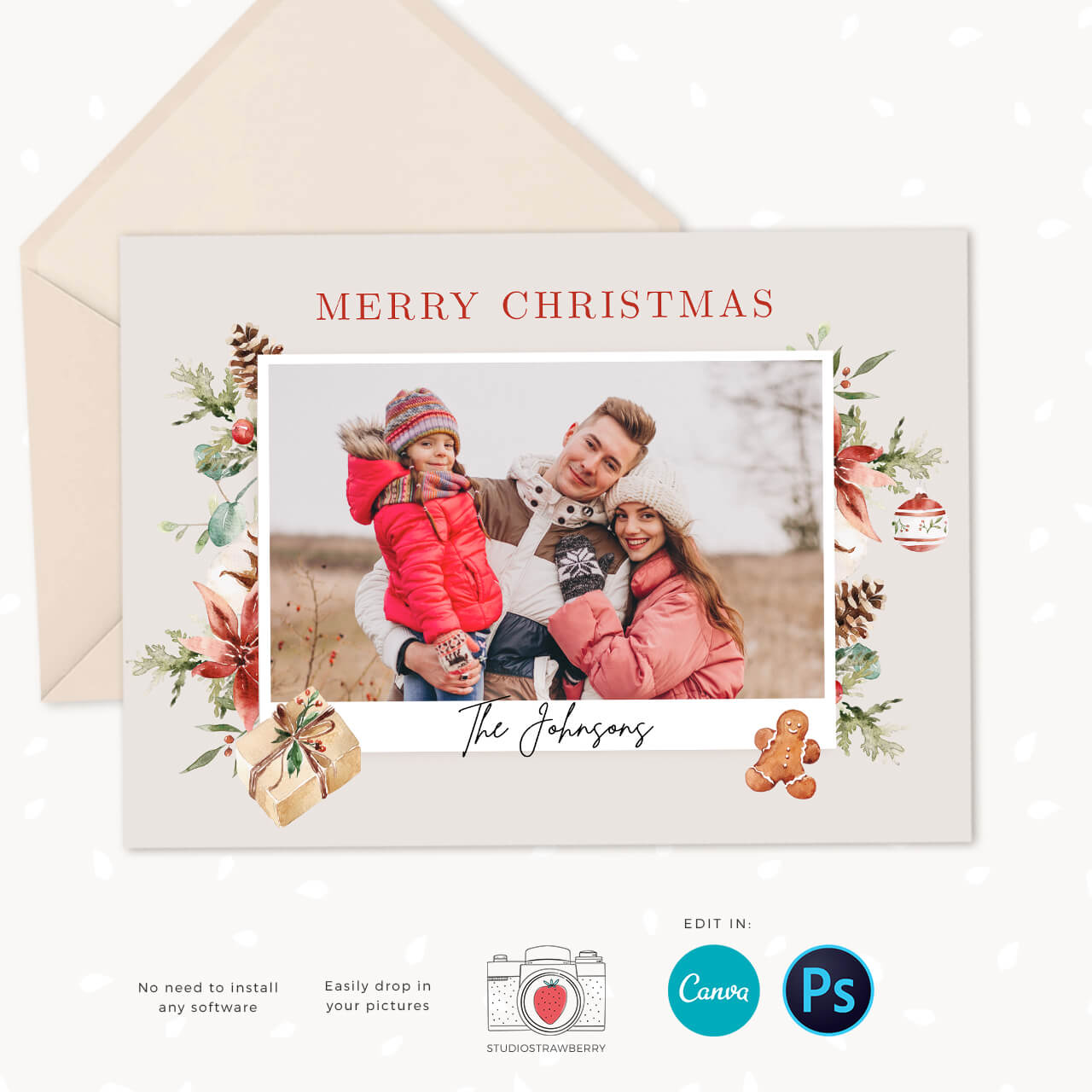 Christmas photo card template ornaments decoration