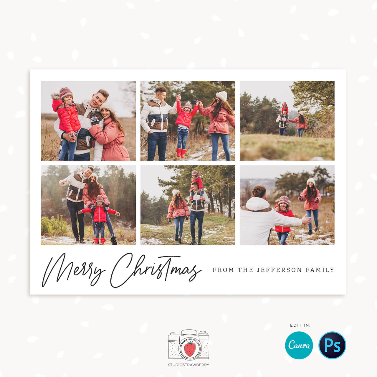 Christmas photo card template squares collage