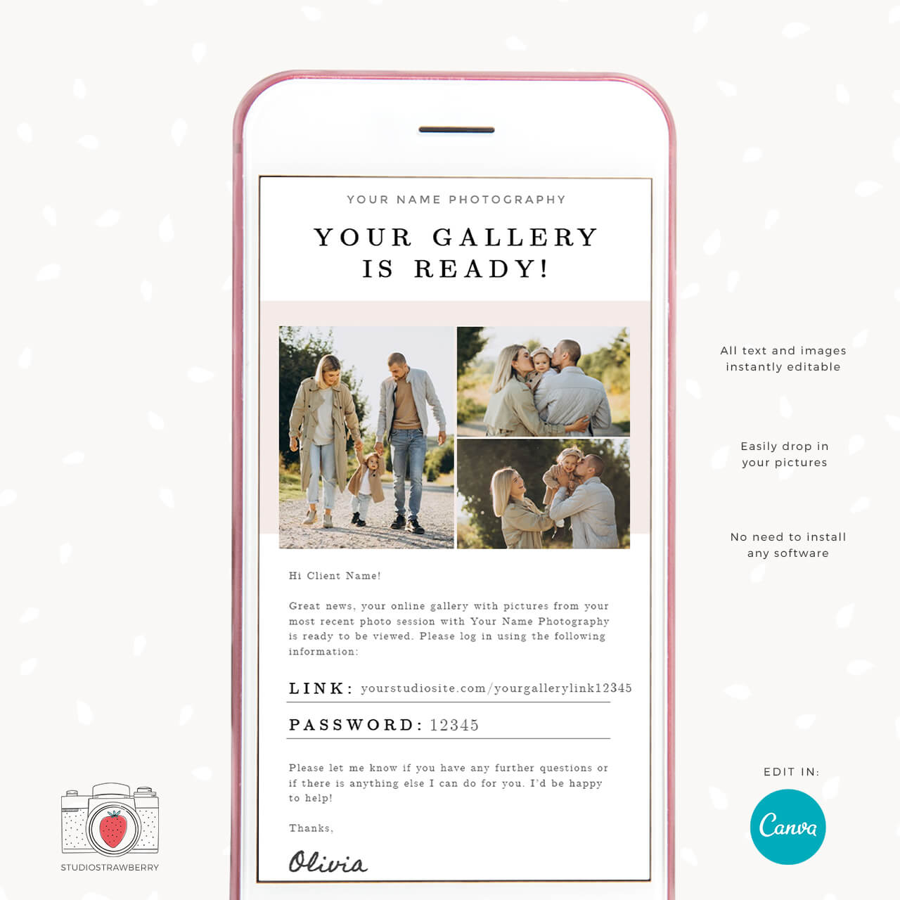 Photographer gallery ready email template