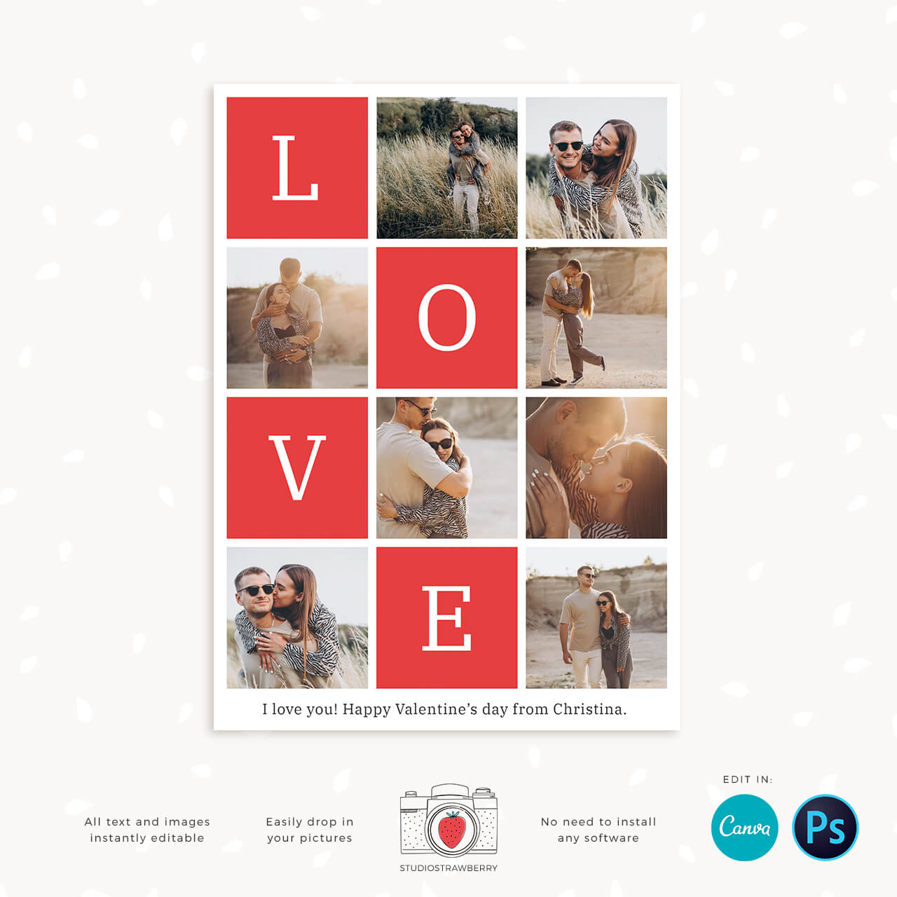 Valentines day photo collage card canva printable