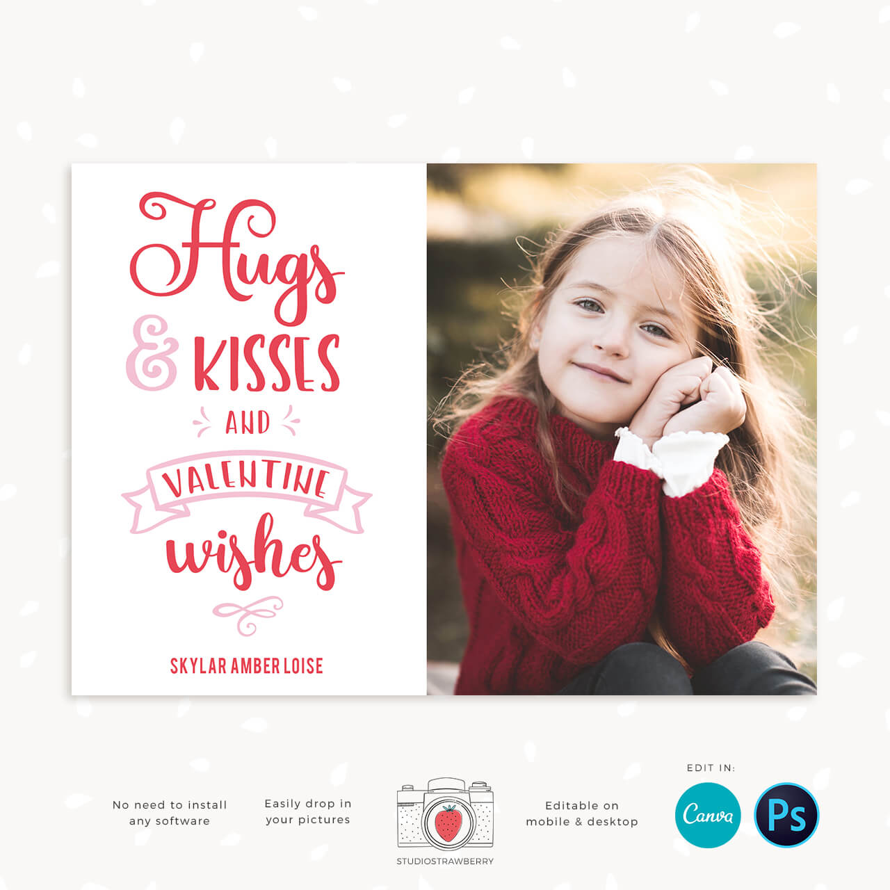 Hugs kisses and valentine wishes valentine card canva