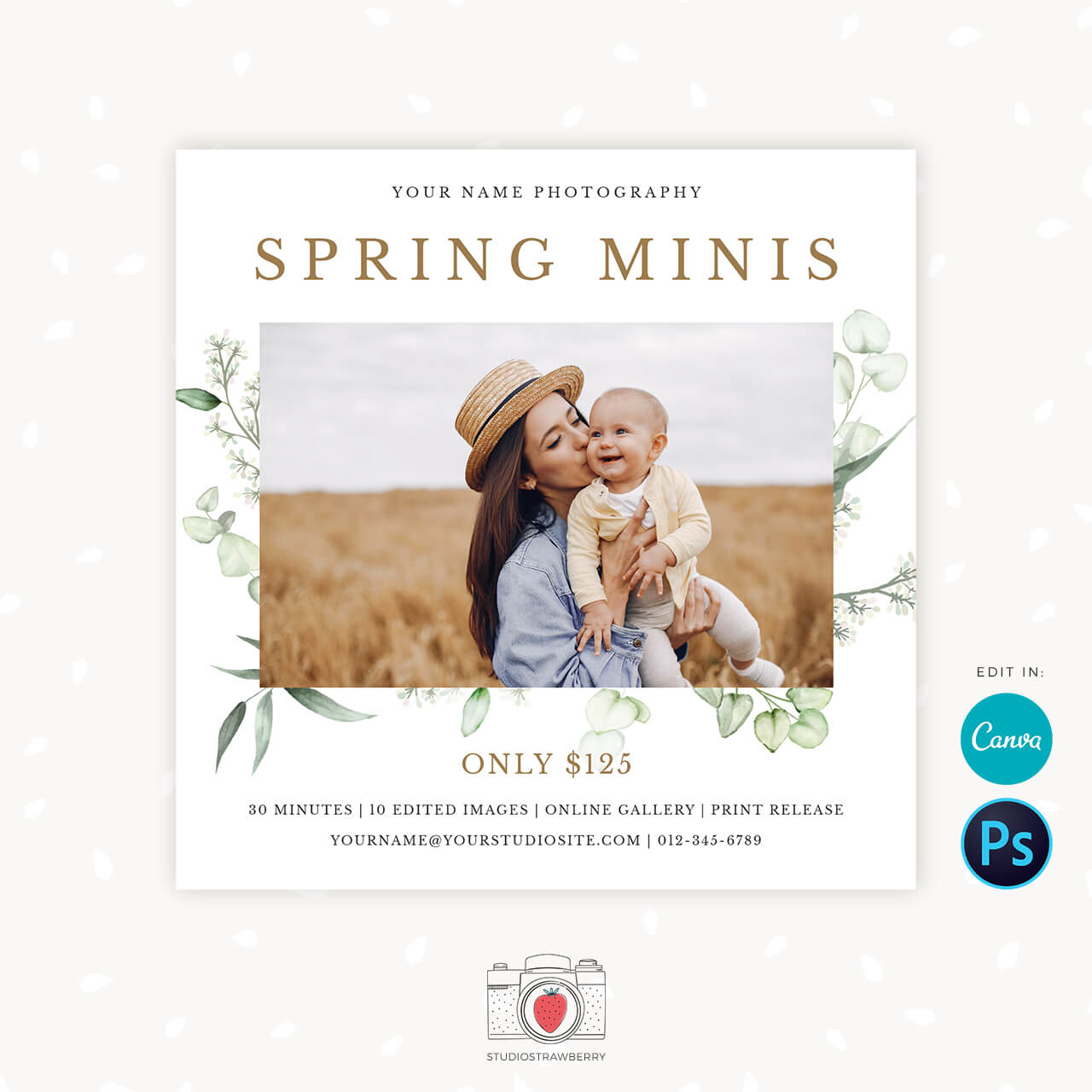 Spring mini sessions template Canva