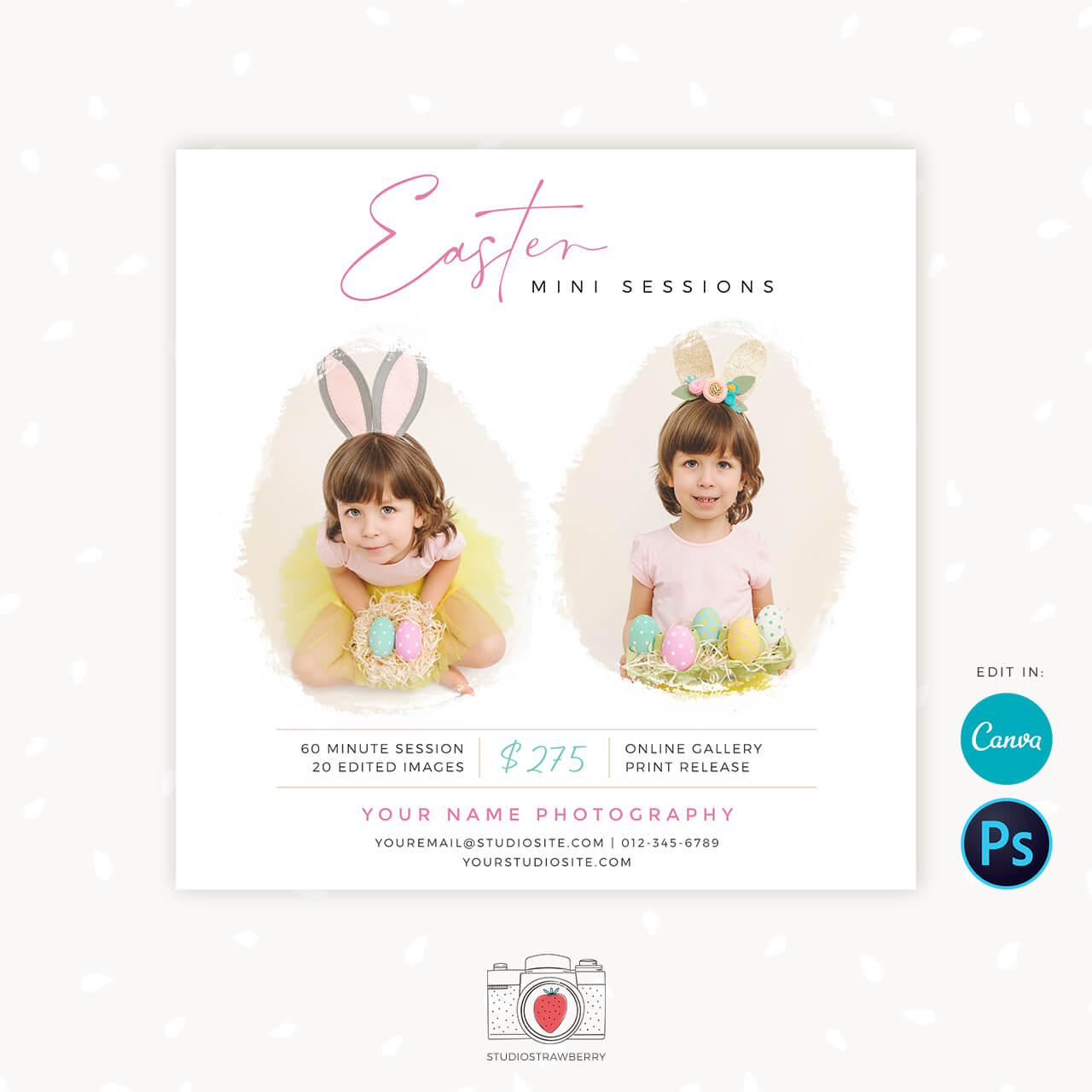 Easter Mini Session Template For Canva Strawberry Kit