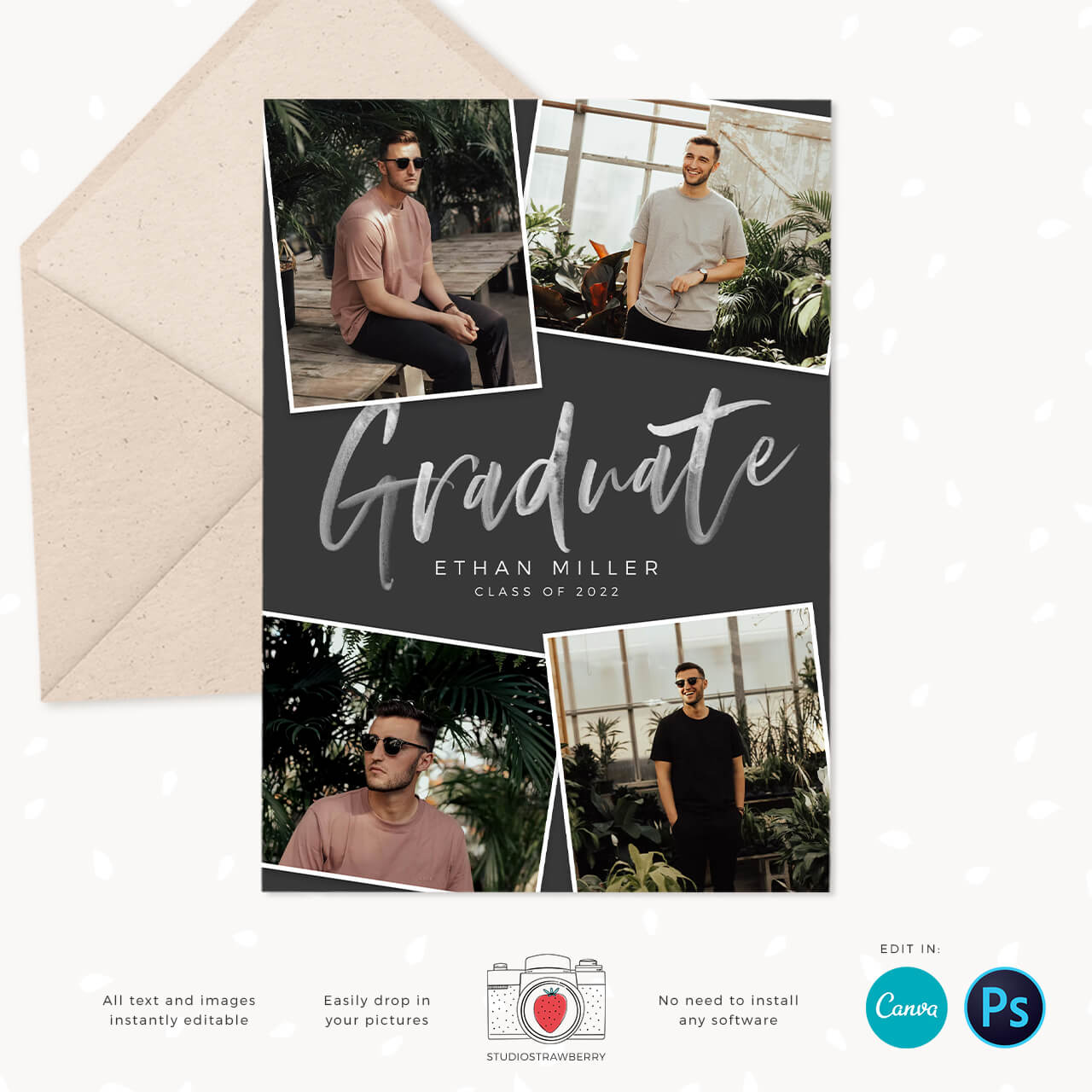 Guy graduation photo card multiple pics