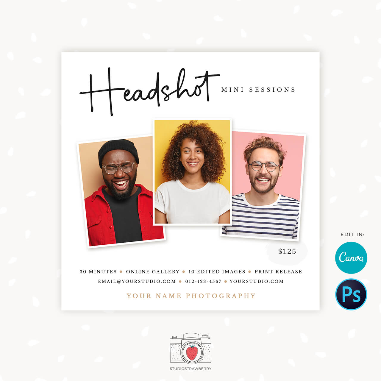 Headshot Mini Session Template Portraits Marketing Strawberry Kit