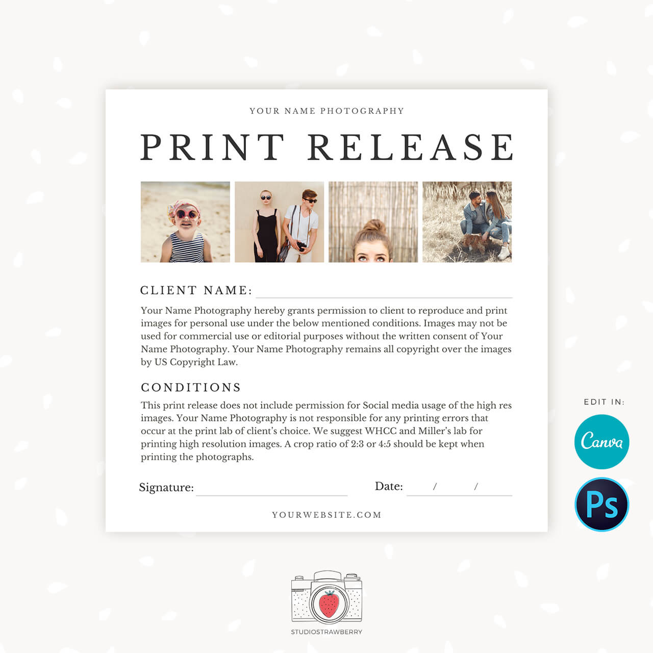 Print release card template canva