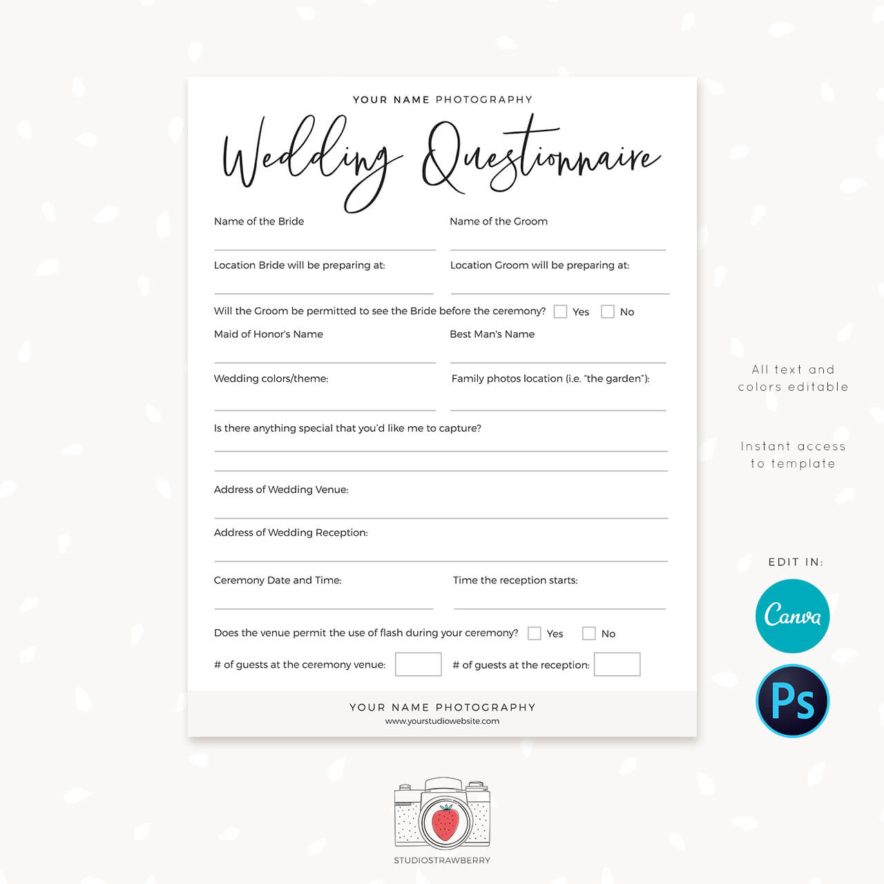Wedding questionnaire photographer template