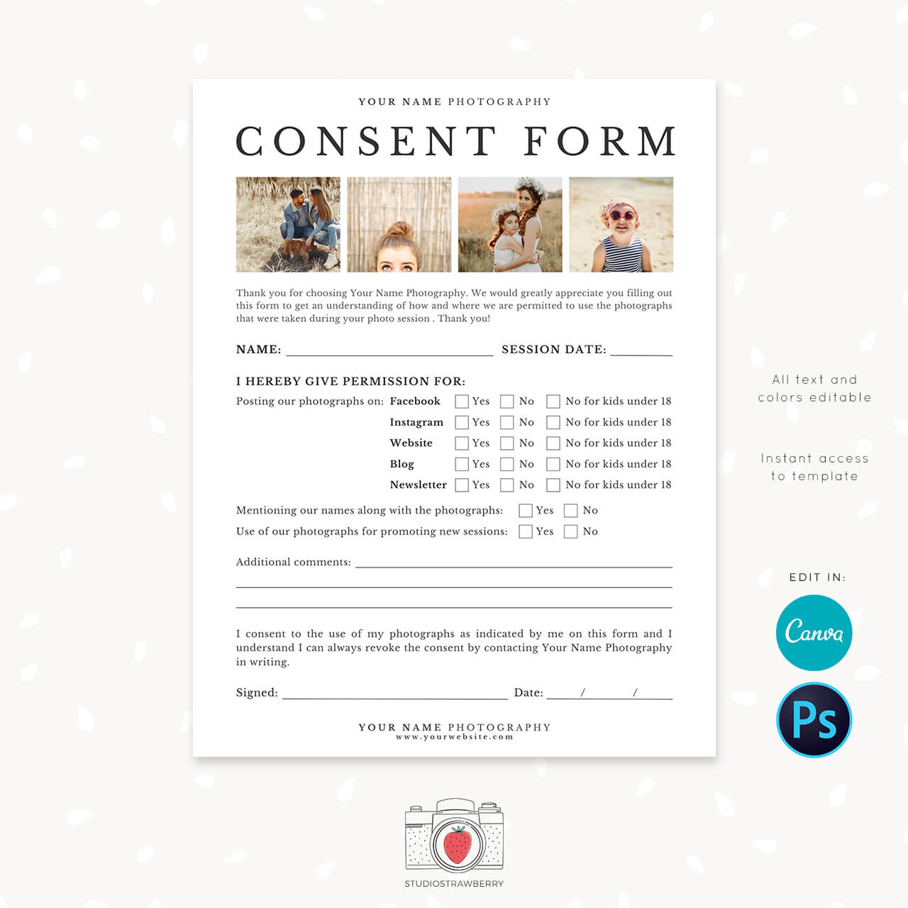 Photography consent form template minimalist