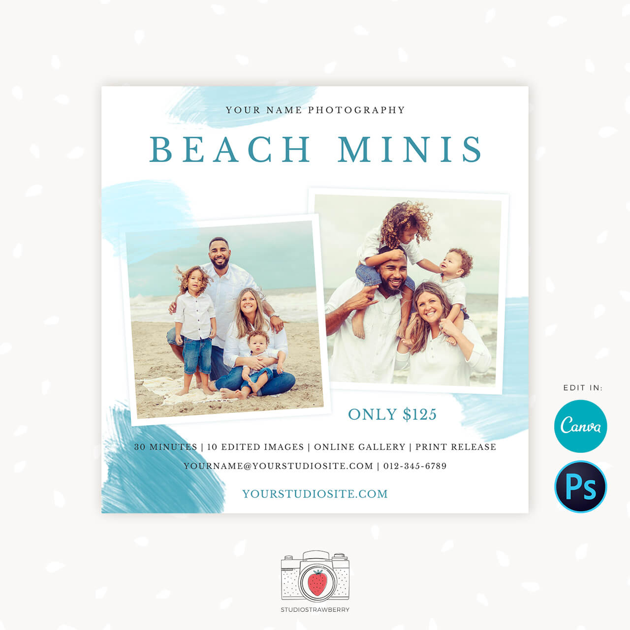 Beach mini sessions template Canva