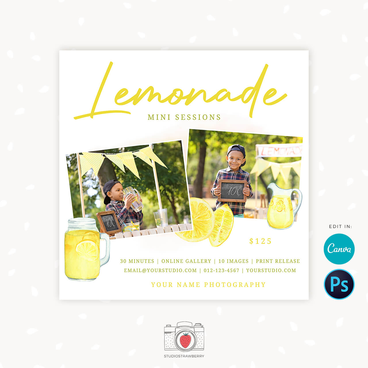 Lemonade mini sessions template Canva