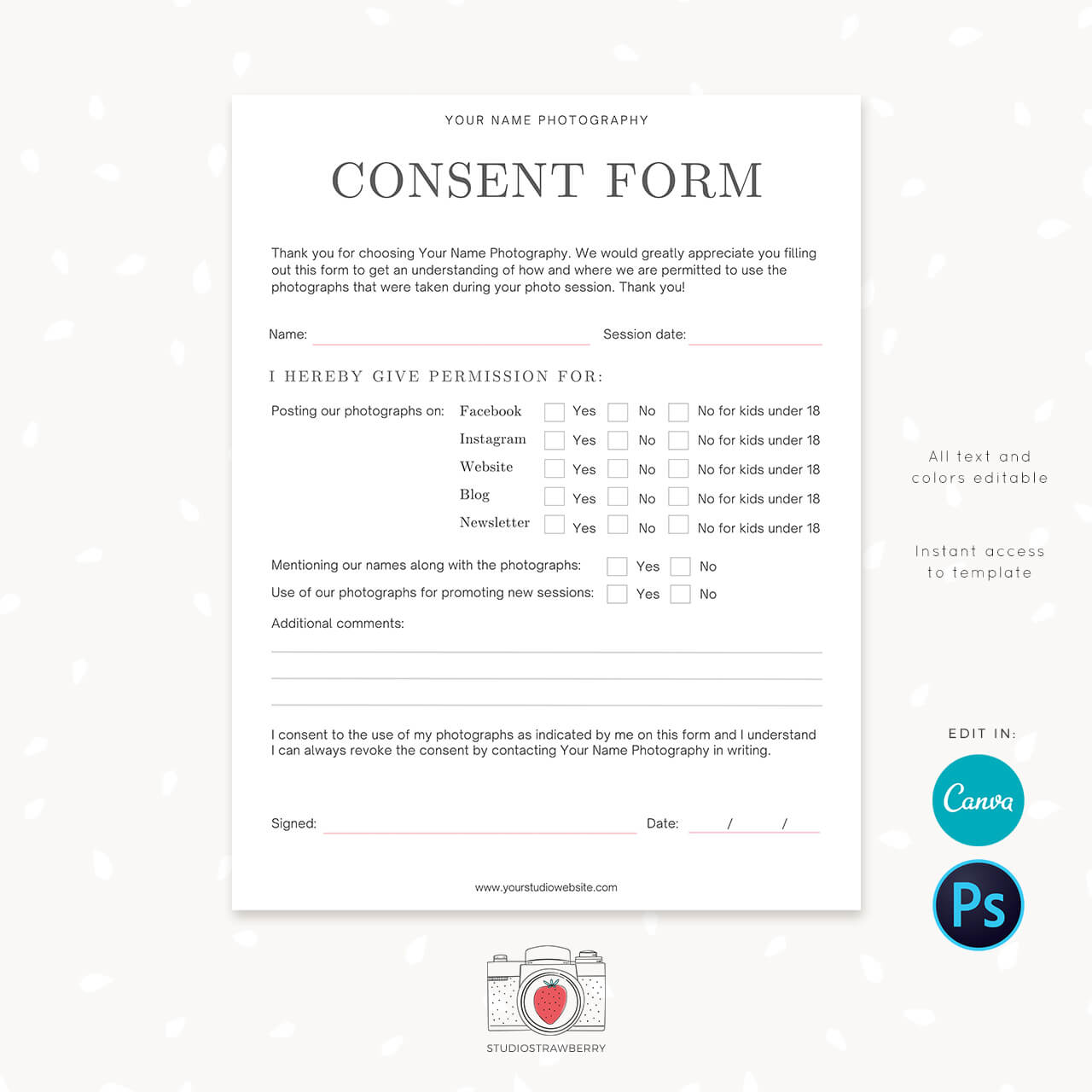 Consent form photographer template