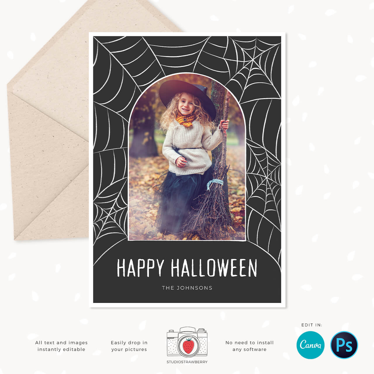 Happy Halloween Photo Greeting Card Spiderweb Canva
