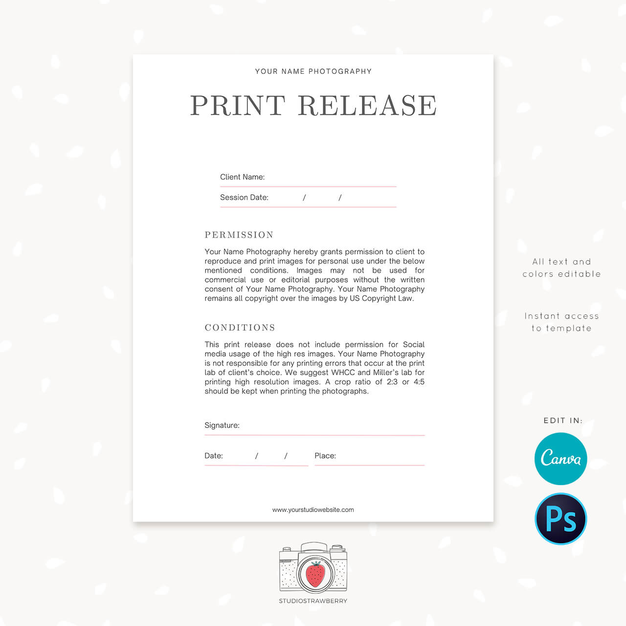 Photographer print release form Paris collection Strawberry Kit