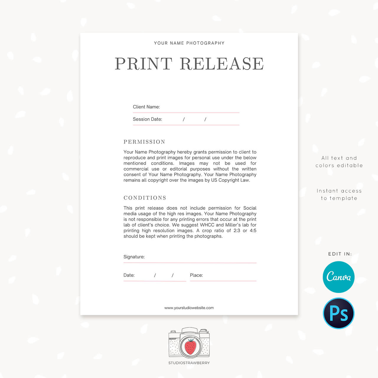 Photographer Print Release Form Paris Collection Strawberry Kit