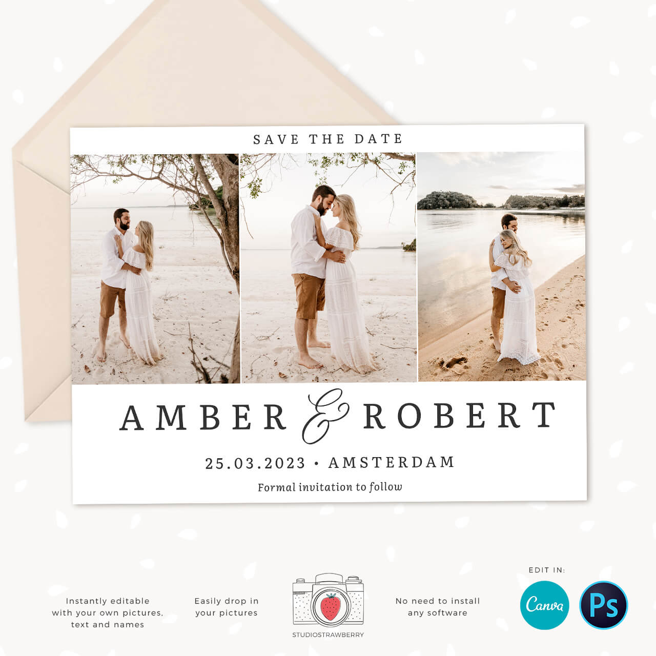 Save the date card with pictures canva