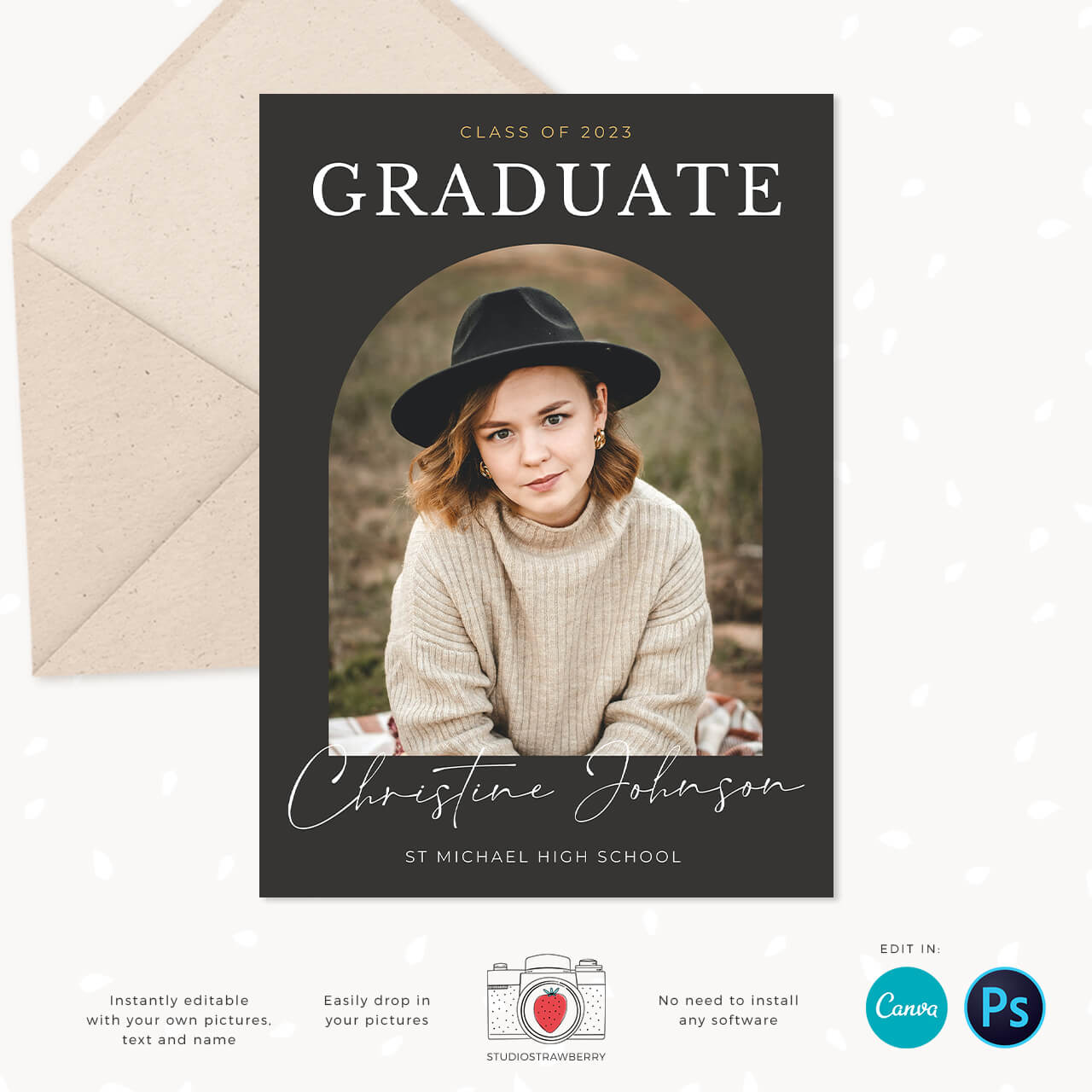Graduation photo card arch dark black