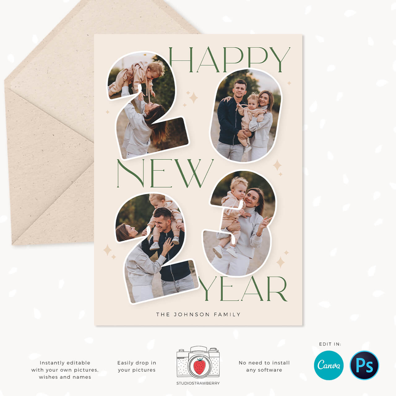 New Year Photo Card Editable Canva