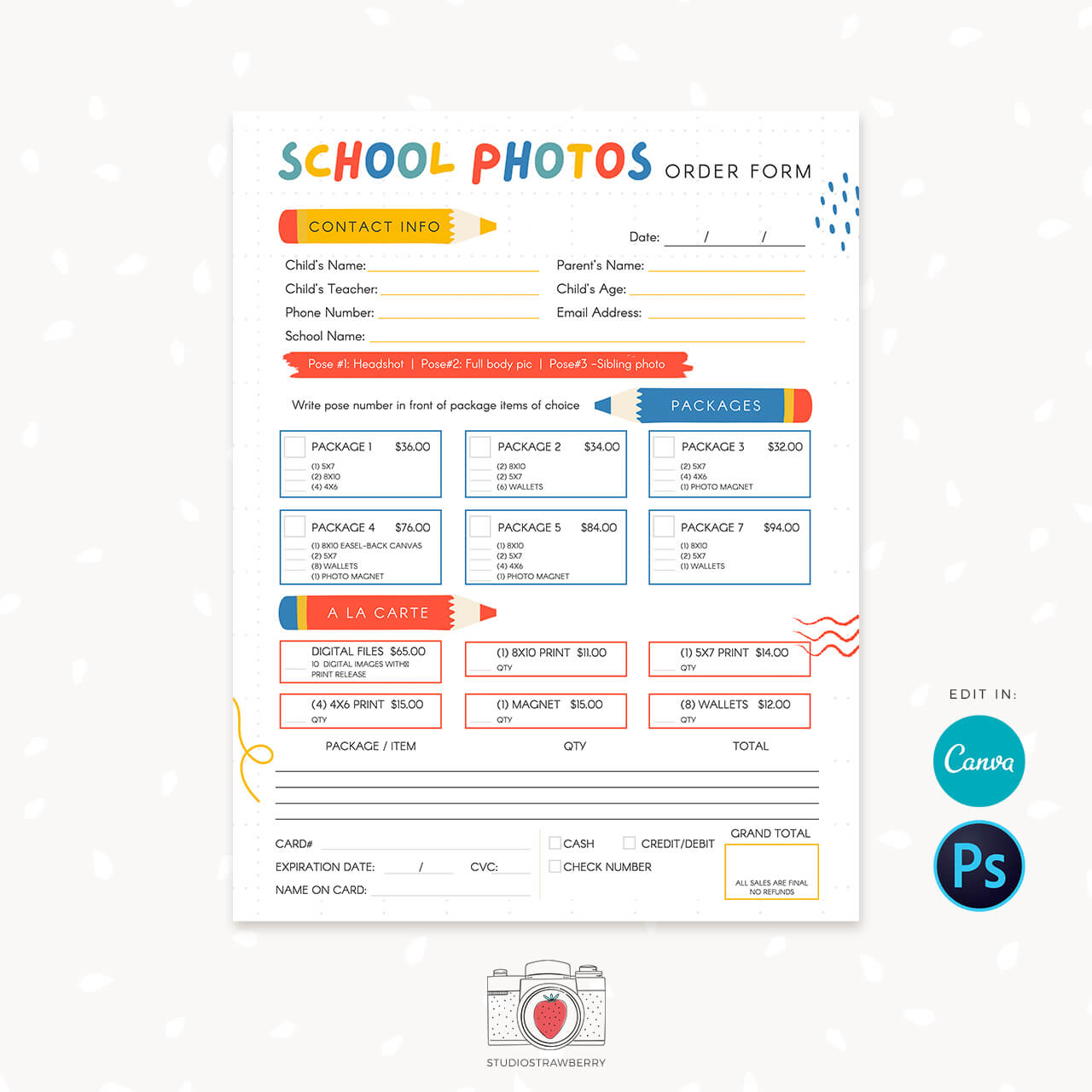 School photography order form canva