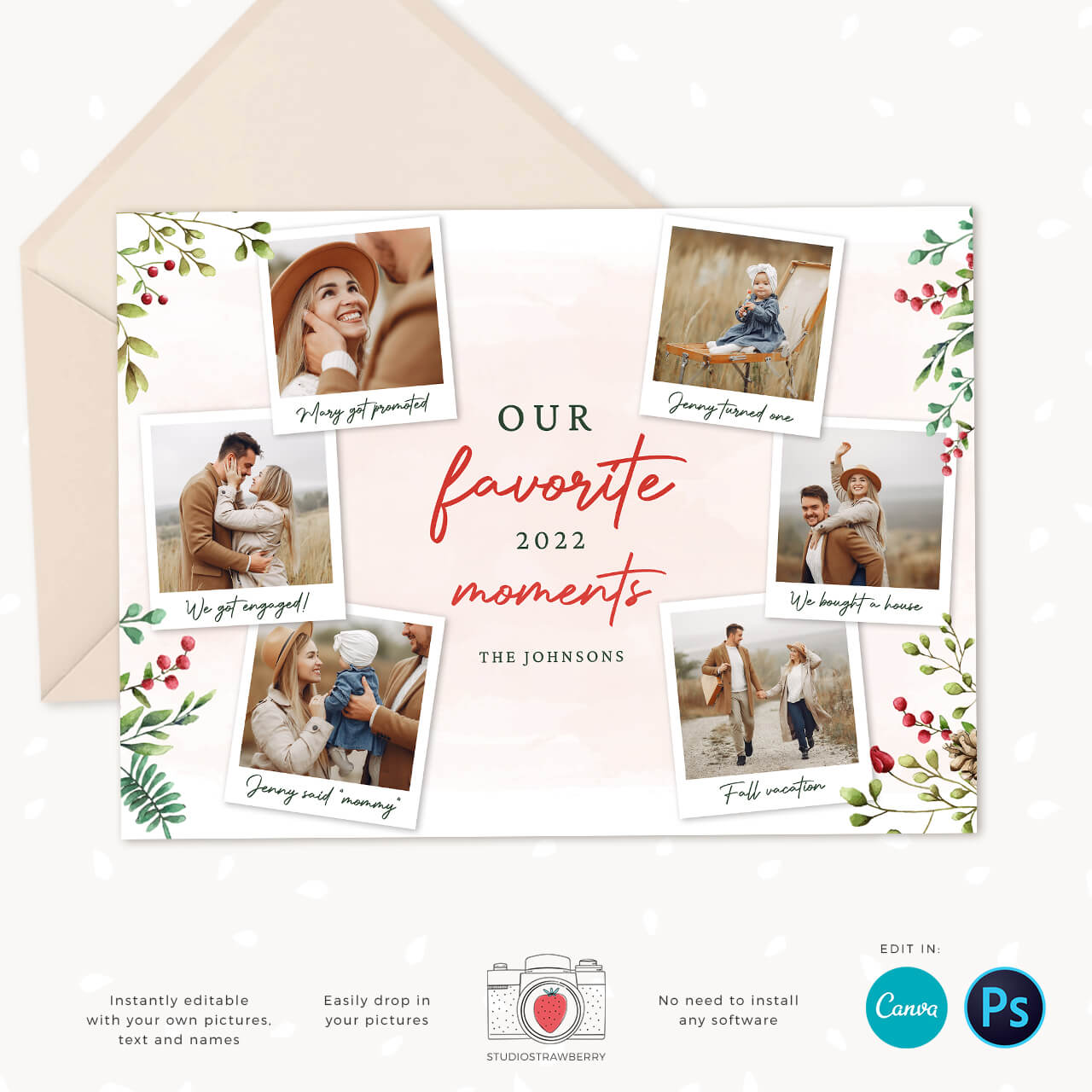 Year in review Christmas photo card template landscape