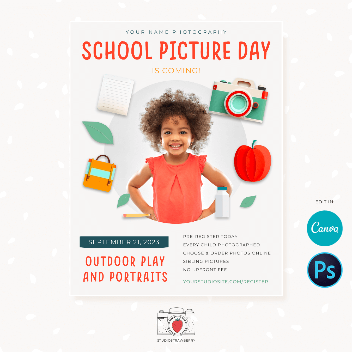 School picture day marketing template for school portrait photographers