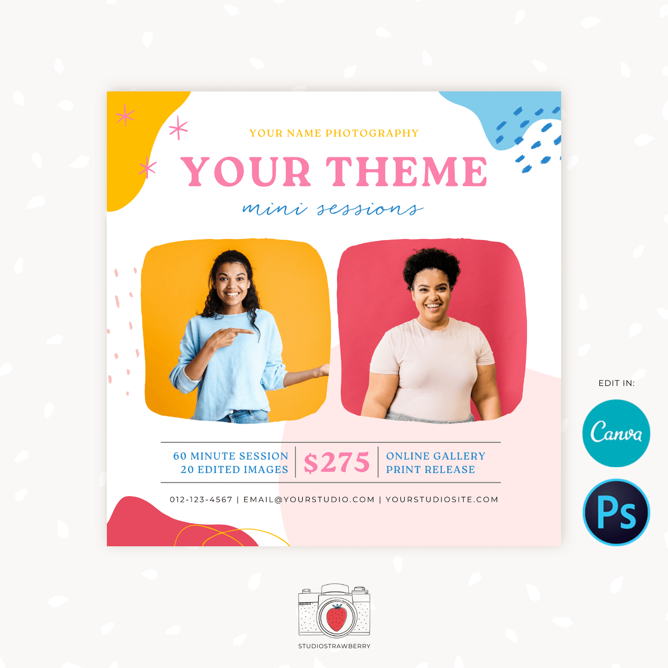 Colorful creative photography marketing template mini sessions