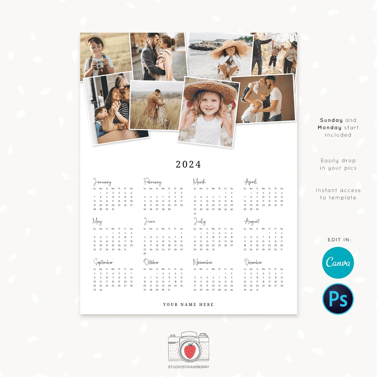 One page calendar stacked pictures