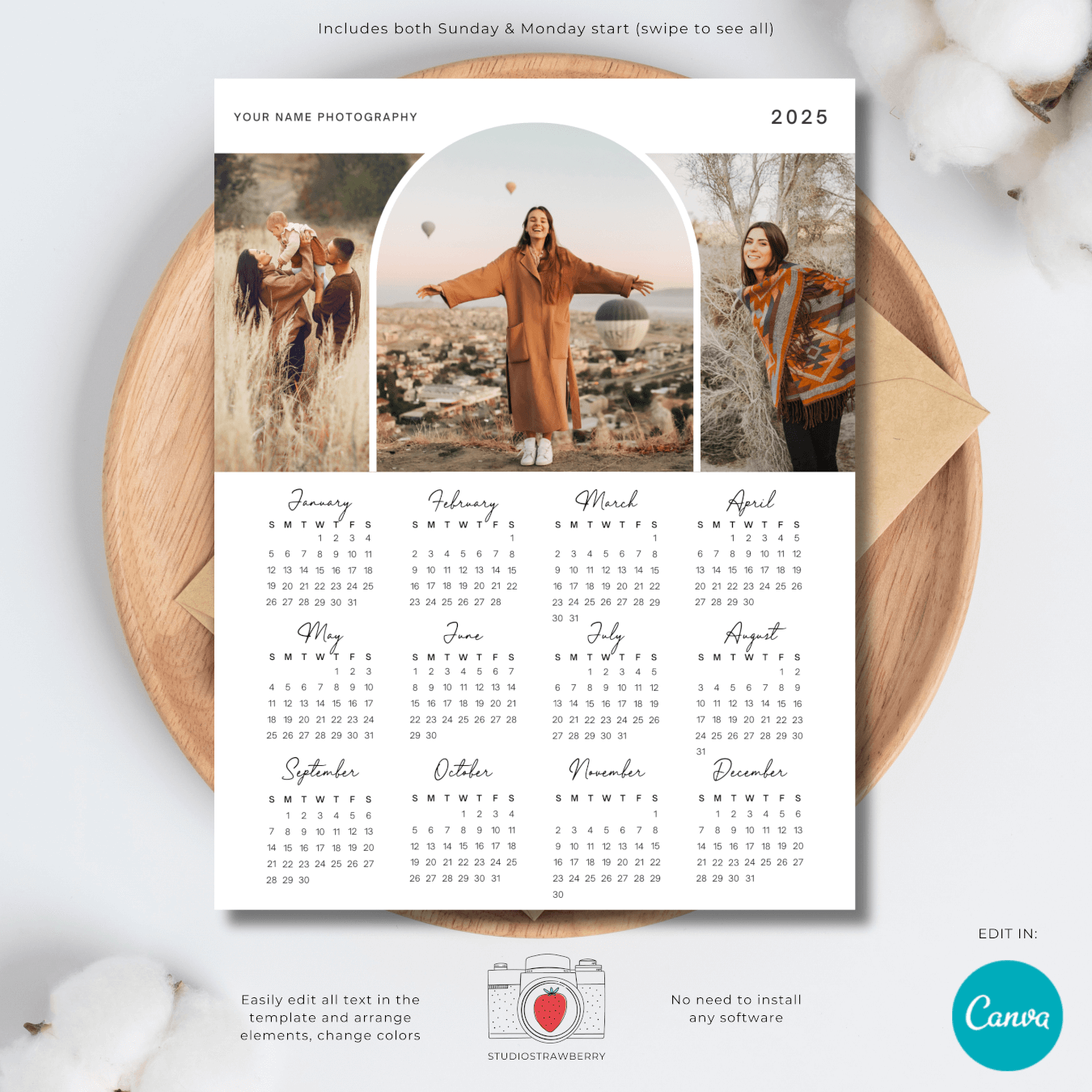 2025 Photo calendar template with window arch – Strawberry Kit