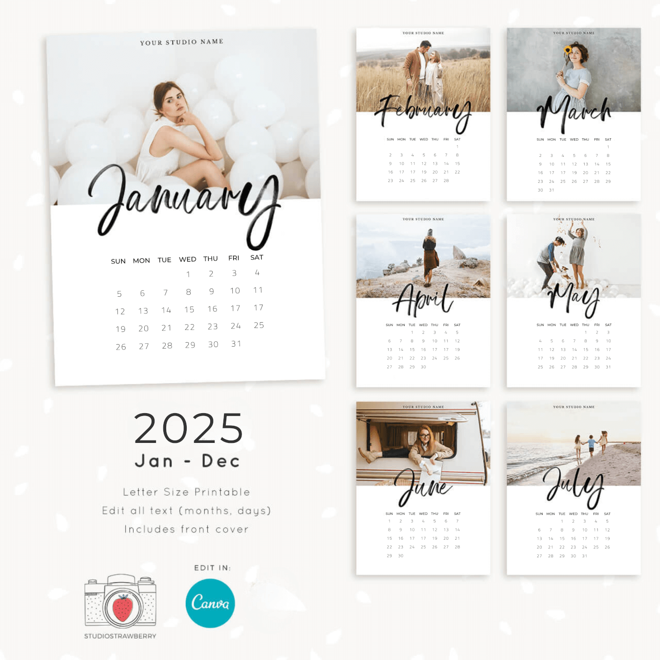 editable monthly 2025 calendar