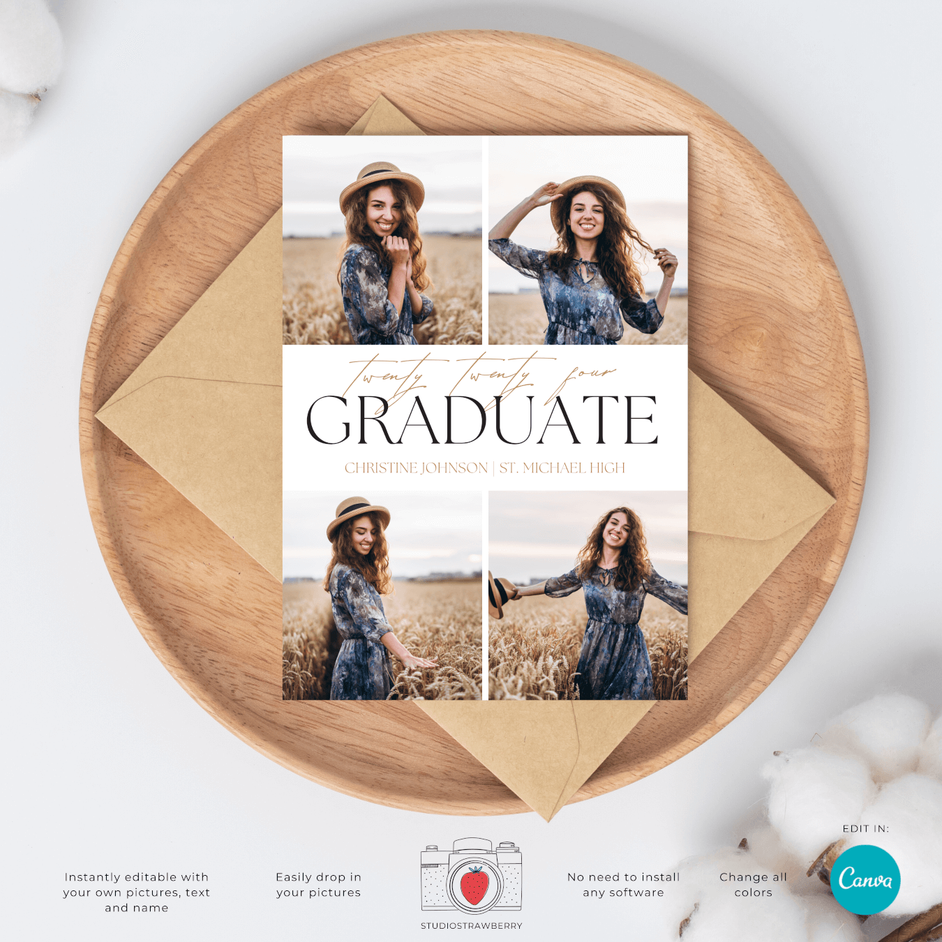 Editable graduation photo card canva