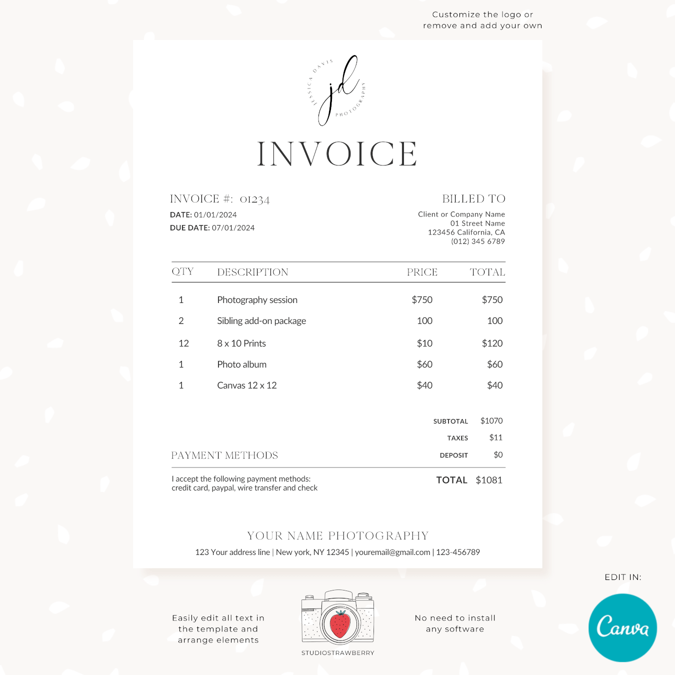 Invoice template with logo canva word