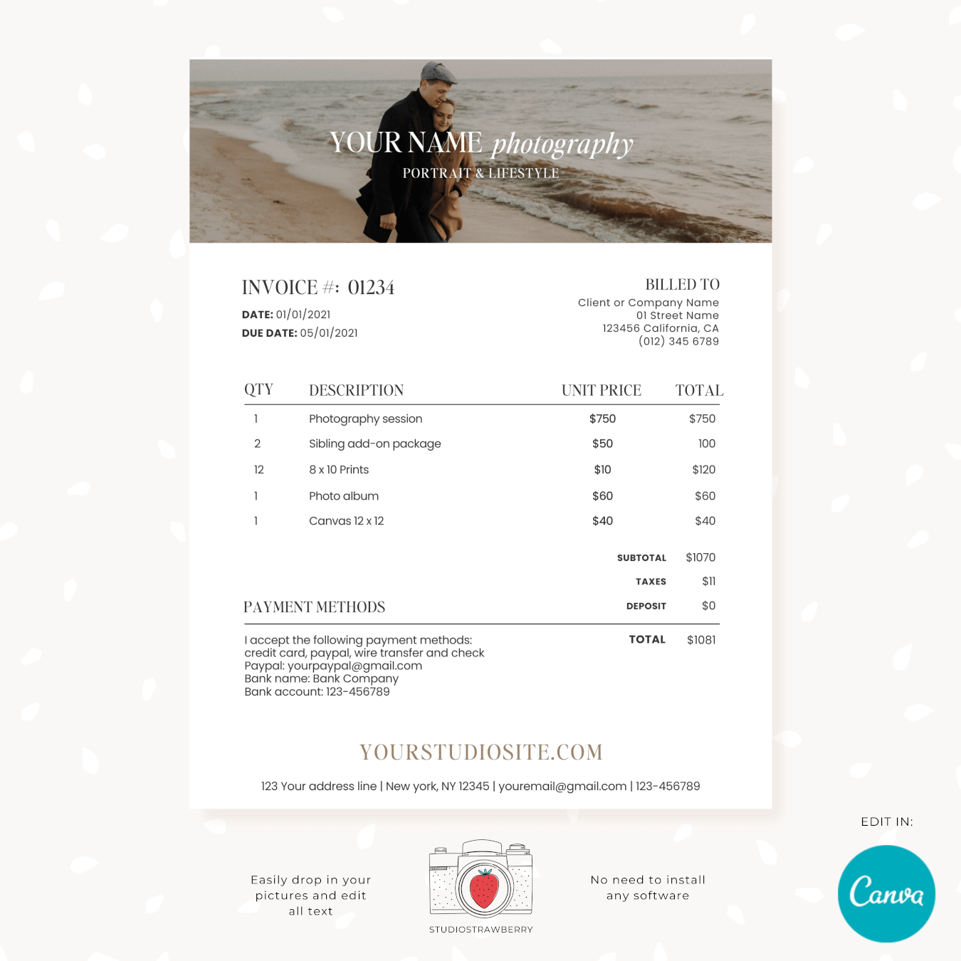 Invoice template with pictures canva