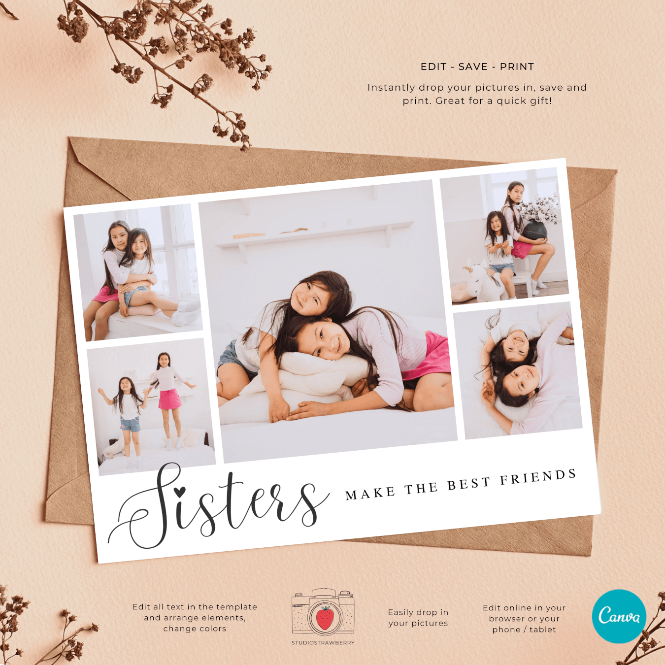 Easy to Use Sisters Printable Card Template