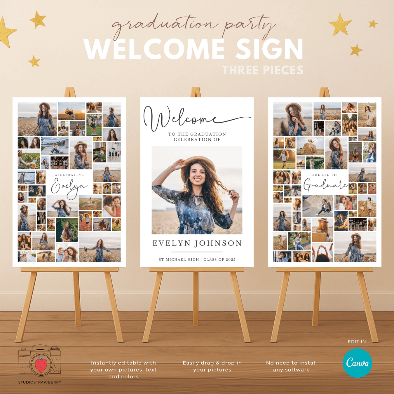 Poster board collage template for graduation photos