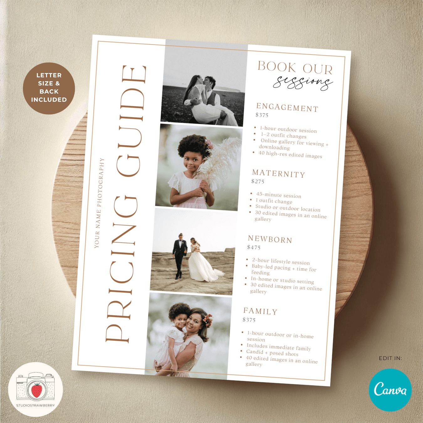 Modern price list Canva template for all types of photographers