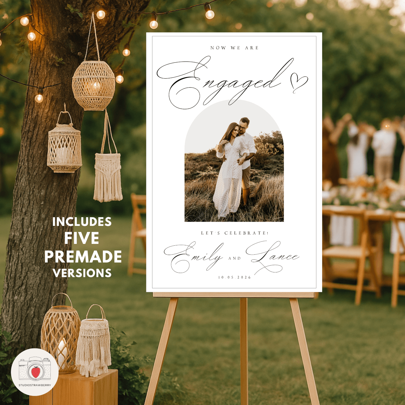 Printable engagement sign with photo and calligraphy
