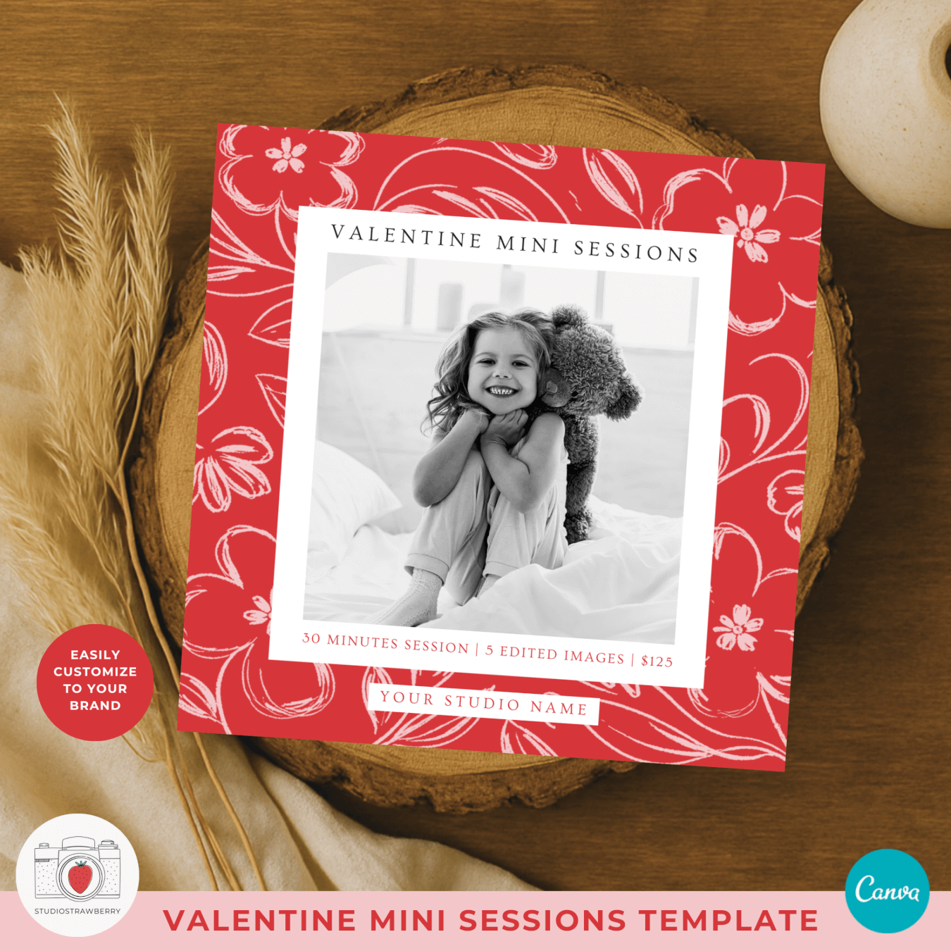 Valentine mini sessions template for photographers designed in Canva